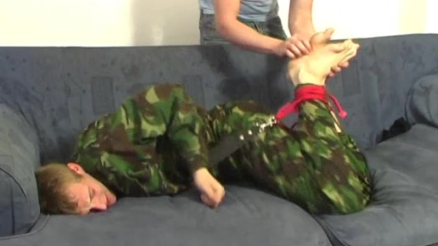 Classic Tickling - Kevin In Army Uniform Being Tickled By Chris